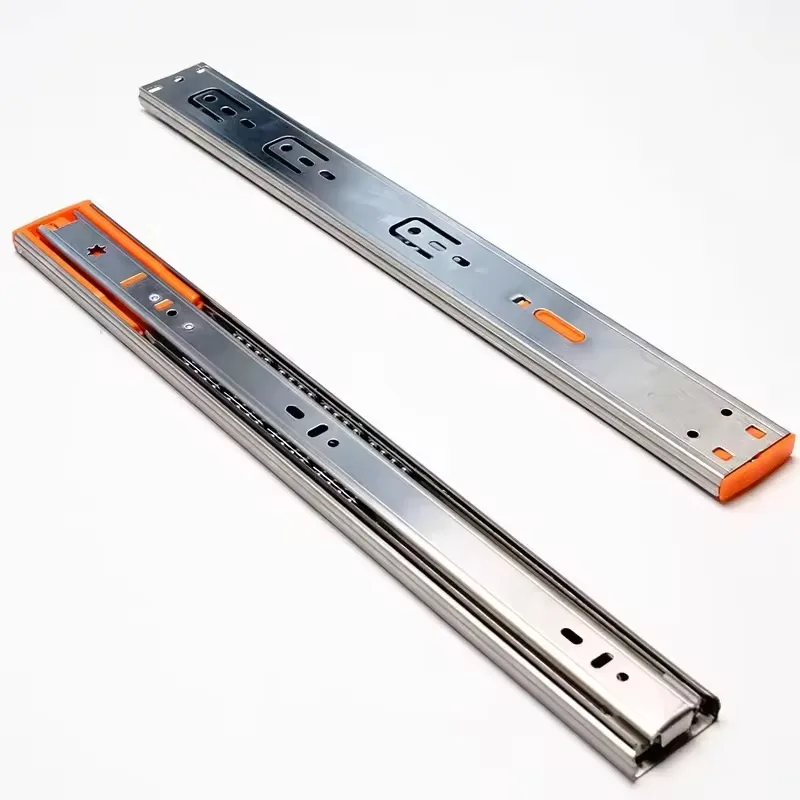 three-section ball bearing drawer slide side view with mounting holes
