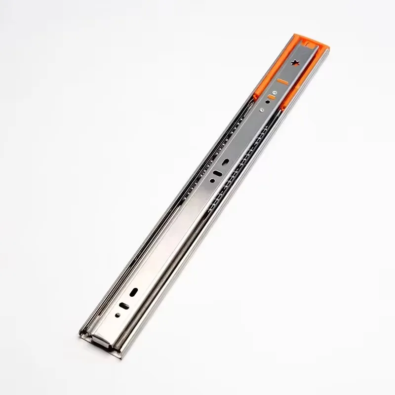 soft-close drawer slide close-up showing buffer damper mechanism